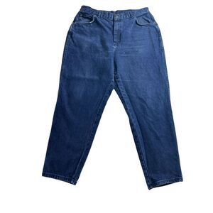 Vintage Chic Women's Dark Blue Wash High Rise Paper Bag Baggie Pants Size 22